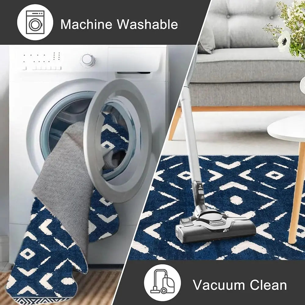 Living Room Rug 8X10 Area Rug Printed Boho Washable Bedroom Rugs Non Slip Soft Large Moroccan Rubber Backed Indoor Rugs For - Happy Home Retreat