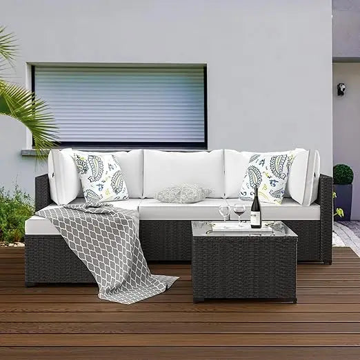 Patio Furniture Set Outdoor Sectional Sofa with Ottoman Wicker Couch Rattan Modular Seating Conversation Set Porch Decor - Happy Home Retreat