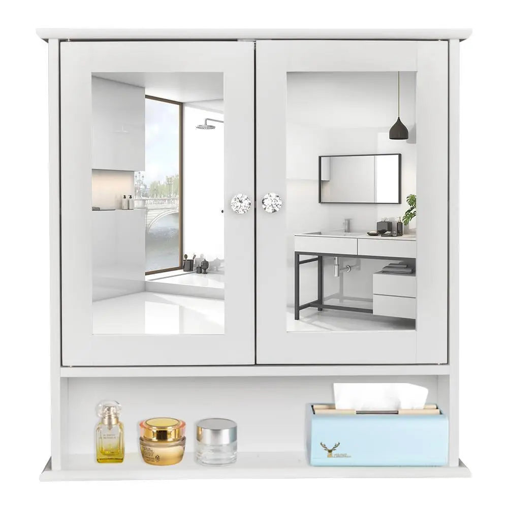 Bathroom Medicine Cabinet with Two Door Mirror Wall Mount Storage Cabinet - Happy Home Retreat