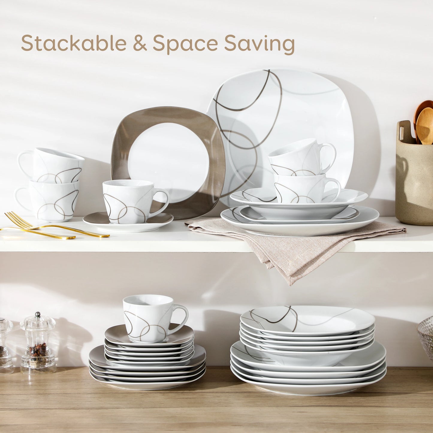 Veweet 30 Piece Dinner Plate Set With Dessert Plates - Happy Home Retreat