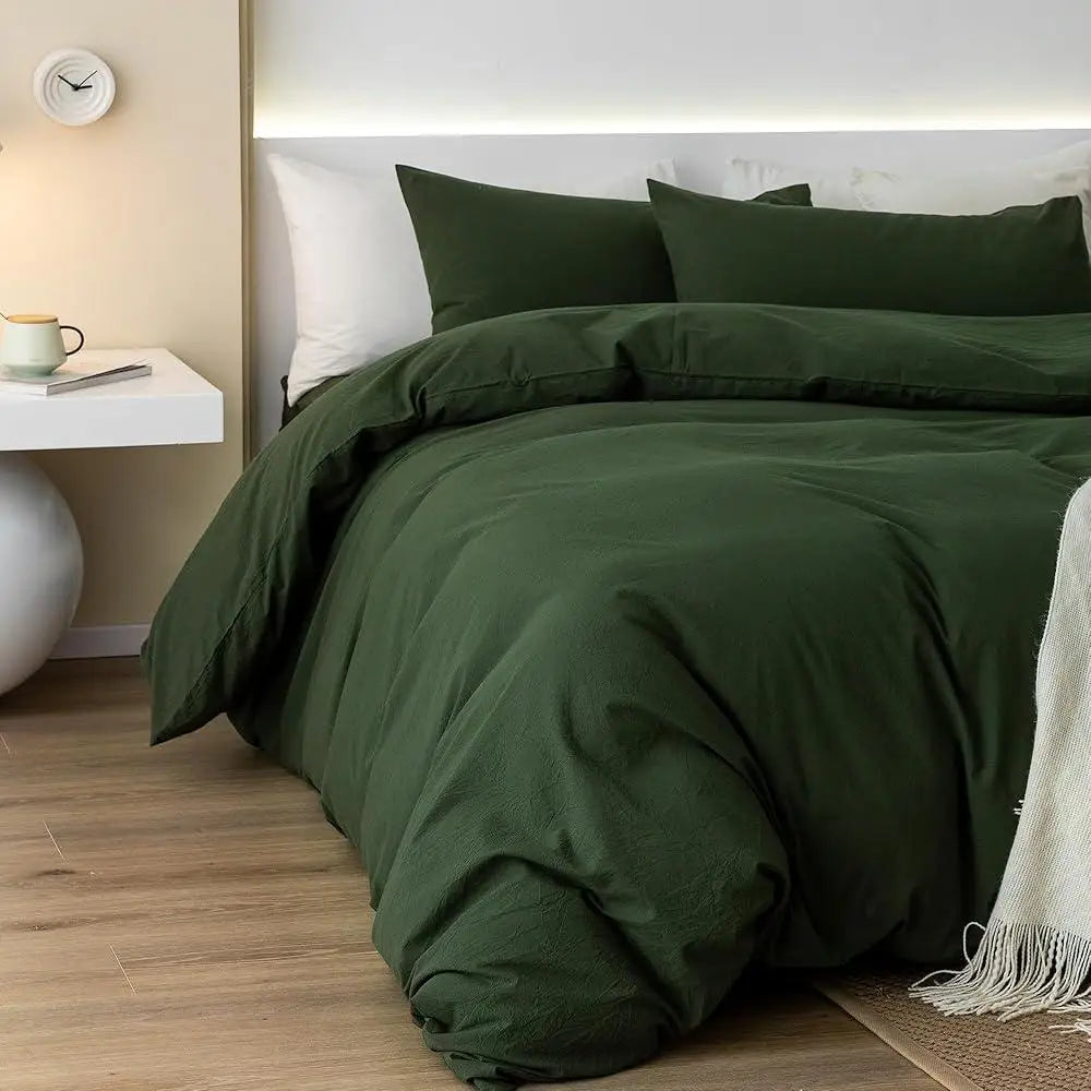 100% Washed Cotton Duvet Cover Set Soft Breathable Durable Lightweight Bedding Essential Comfortable All Seasons Cozy Design - Happy Home Retreat