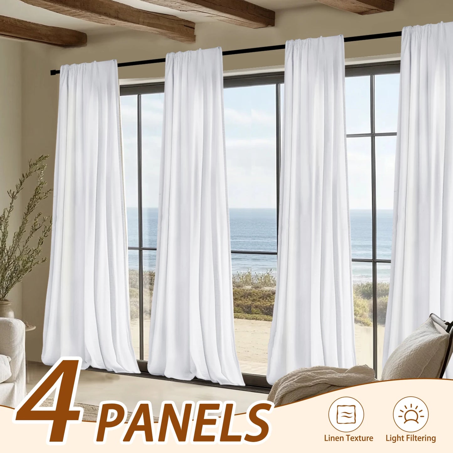 Inchan 4PCS Farmhouse Light Filtering Curtains for Living Room and Bedroom Luxury Linen Texture Window Drapes - Happy Home Retreat