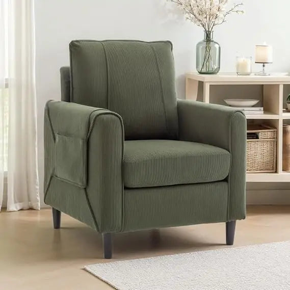 Accent Chair Arm Chair for Living Room Mid Century Modern Upholstered Reading Chair Comfy Club Chair with Side Pockets - Happy Home Retreat