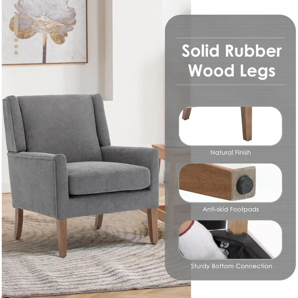 Modern Wingback Living Room Chair Upholstered Fabric Accent Armchair Single Sofa Chair With Lounge Seat And Wood Legs - Happy Home Retreat