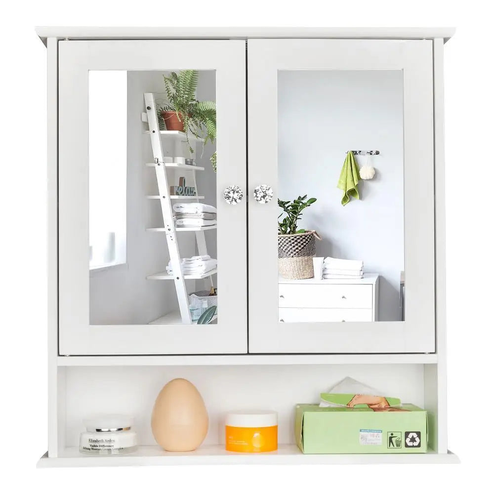Bathroom Medicine Cabinet with Two Door Mirror Wall Mount Storage Cabinet - Happy Home Retreat
