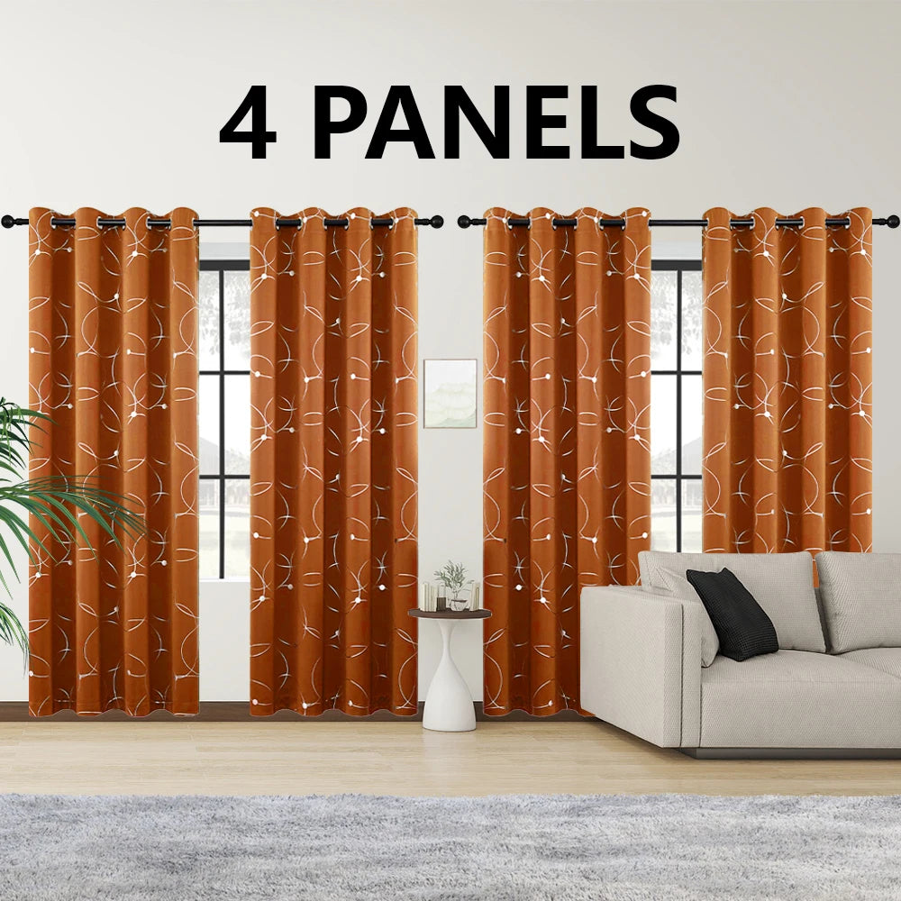 4PCS Blackout Curtains Grommet Thermal Insulated Room Darkening with Circle and Dots Foil Printed for Bedroom - Happy Home Retreat