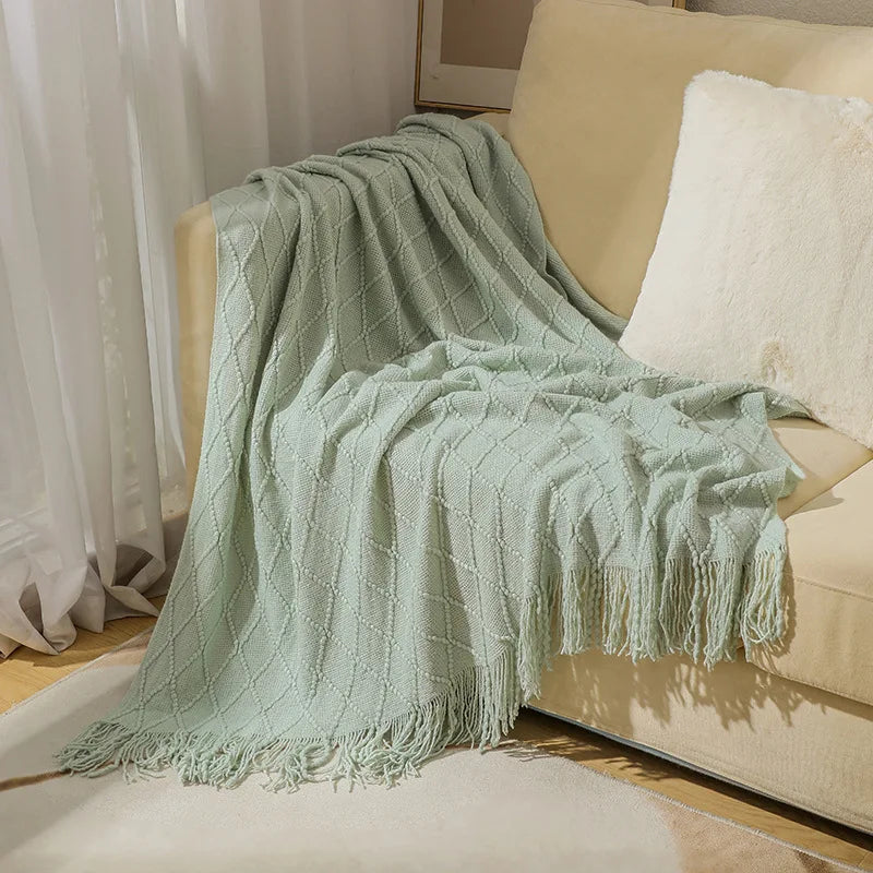 Throw Blanket for Couch Soft Living Room Home Decor Knitted Twin Size Outdoor Lightweight Breathable Summer Warm Woven - Happy Home Retreat