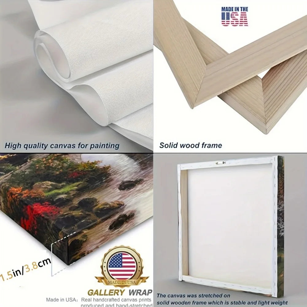 1.5 Inch Thick Pine Solid Wood Frame Natural Scenery Canvas Mural Ocean Sunset Coast Beach Picture Wall Decoration - Happy Home Retreat