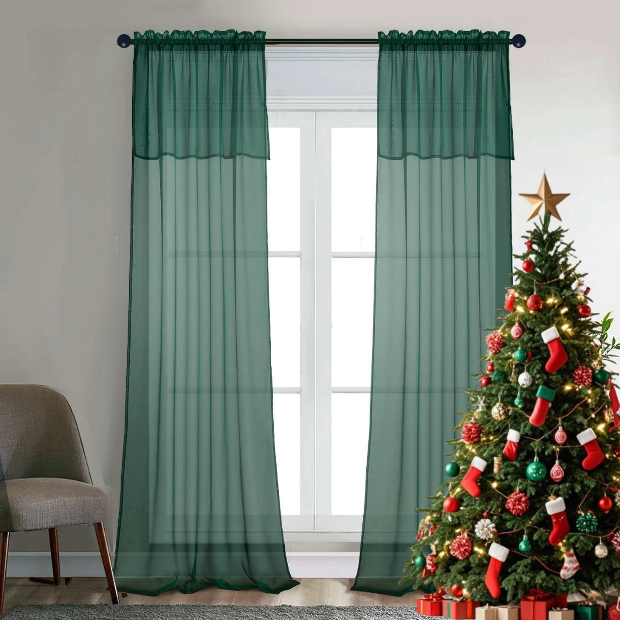 2PCS Tulle Sheer Voile Window Curtains for Home Sliding Door Easy to Hang Fit 1041 Green - Happy Home Retreat