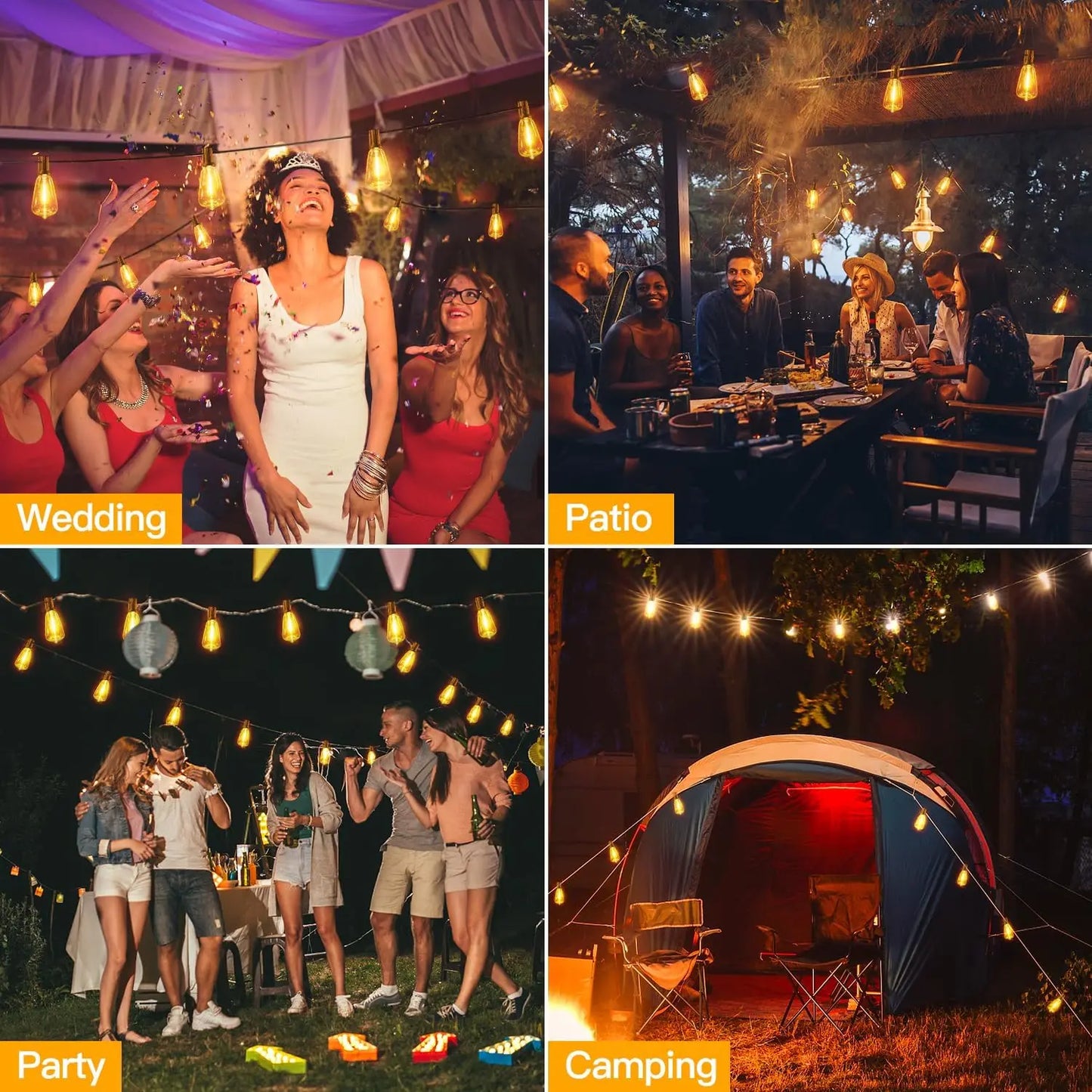 ST38 LED Outdoor Patio String Lights With US Plug Shatterproof Bulb Waterproof Hanging Lamp Connectable for Porch Backyard - Happy Home Retreat
