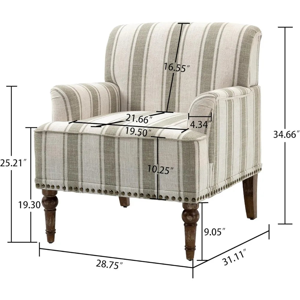 Stripe Accent Chair Modern Upholstered Fabric Armchair Nailhead Trim Club Chair Comfy Single Sofa - Happy Home Retreat