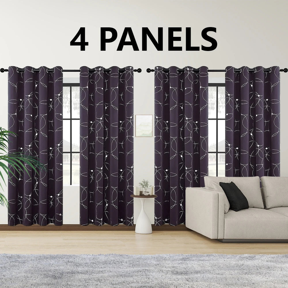 4PCS Blackout Curtains Grommet Thermal Insulated Room Darkening with Circle and Dots Foil Printed for Bedroom - Happy Home Retreat