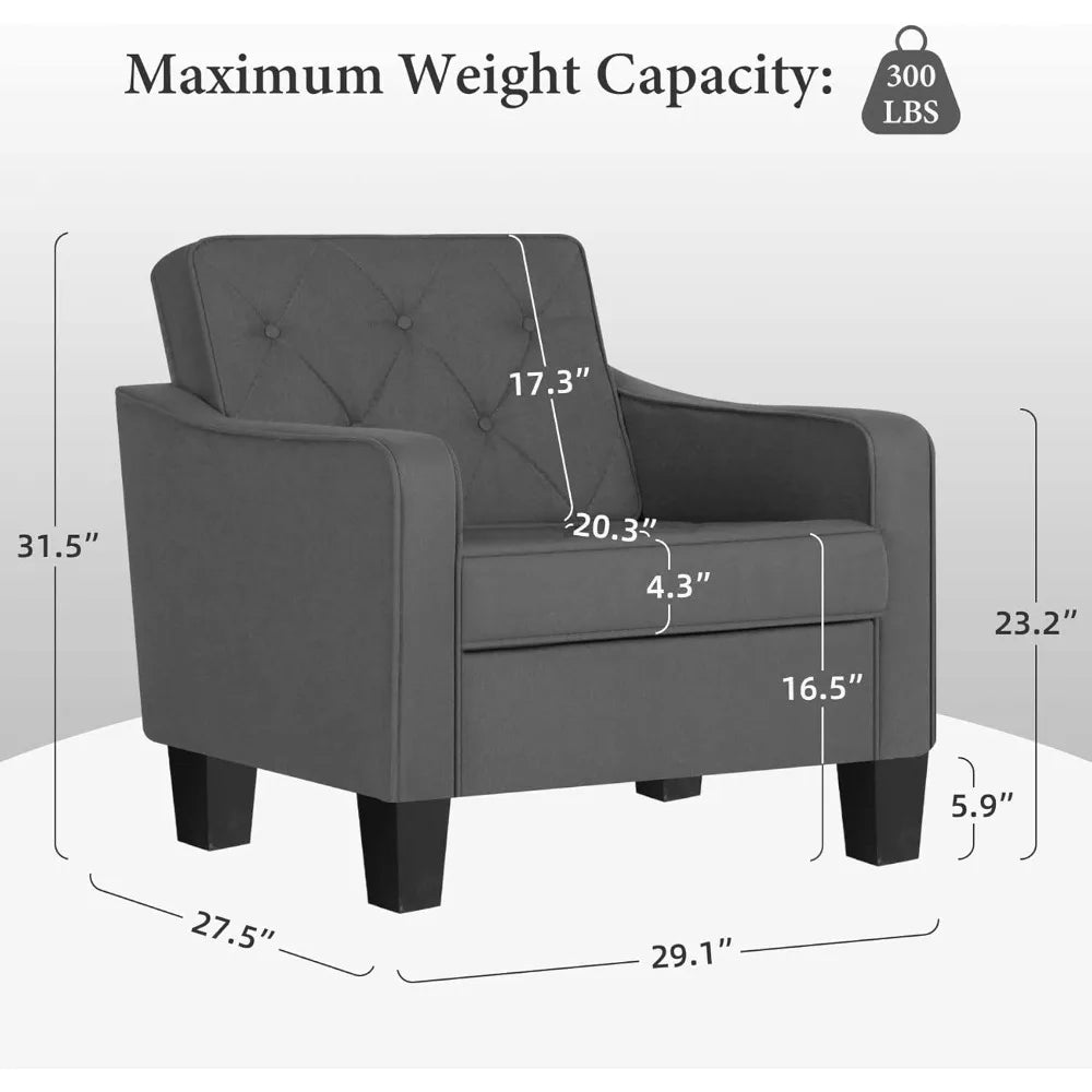 Living Room Accent Chairs Set of 2 Tufted Armchairs Comfy Reading Chairs for Bedroom and Office - Happy Home Retreat