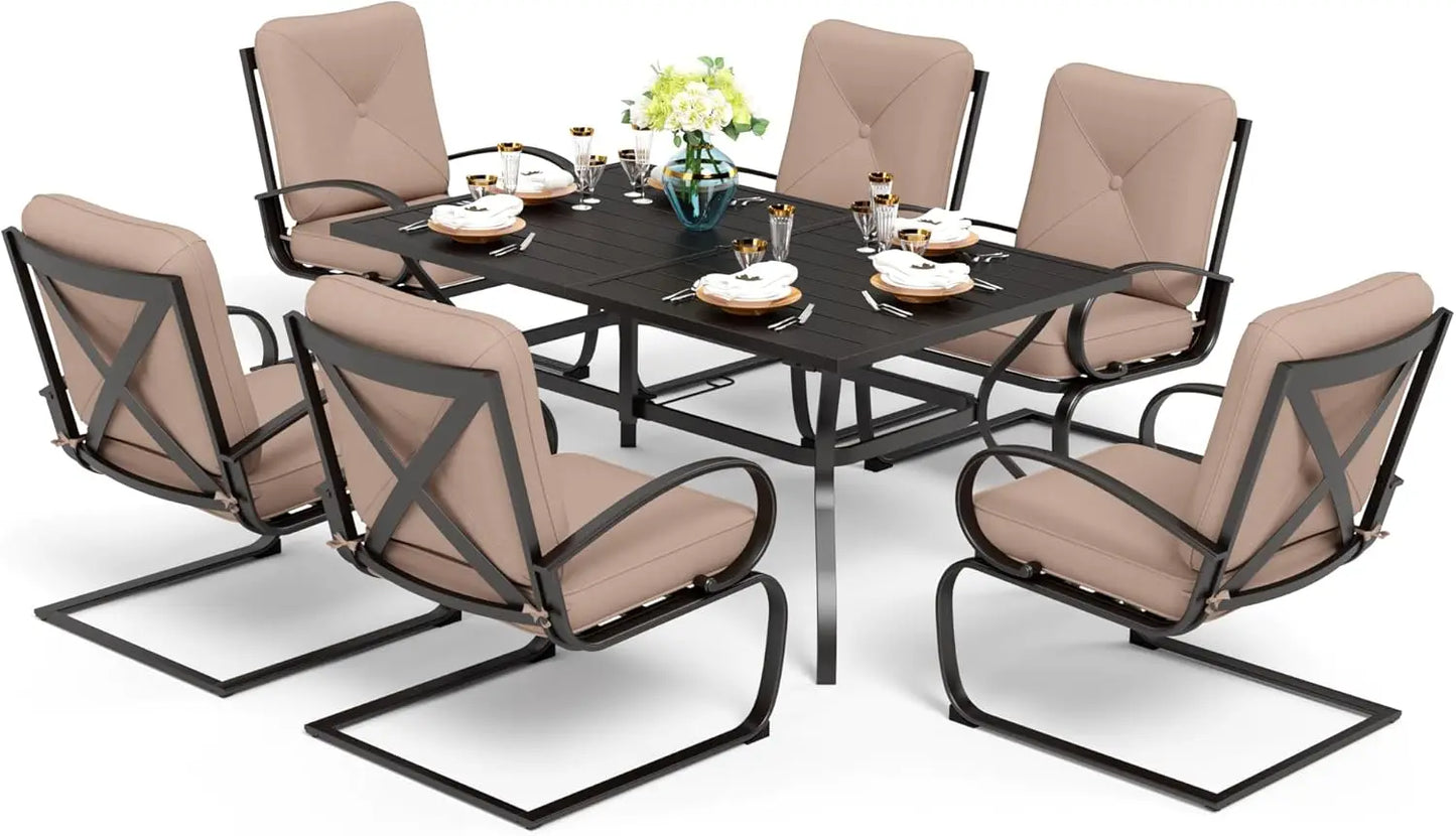 Patio Dining Set 7-Piece Metal Outdoor Table Furniture Set with 2.6 Inch Umbrella Hole and Cushioned Chairs - Happy Home Retreat