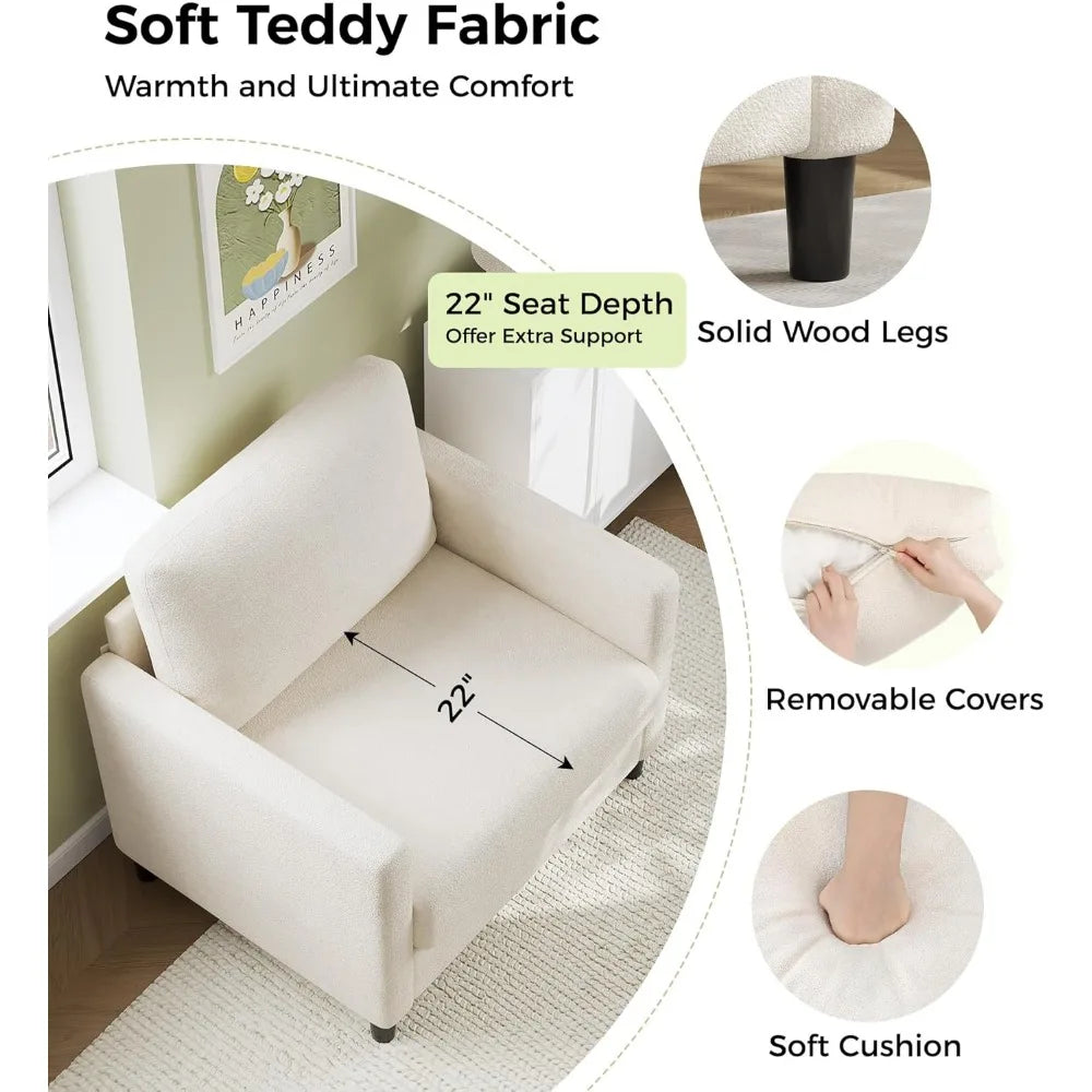 Sofa Accent Chair 33 Inch Reading Chair for Bedroom Tool Free Setup Living Room Accent Chairs Comfy Arm Chairs Beige - Happy Home Retreat