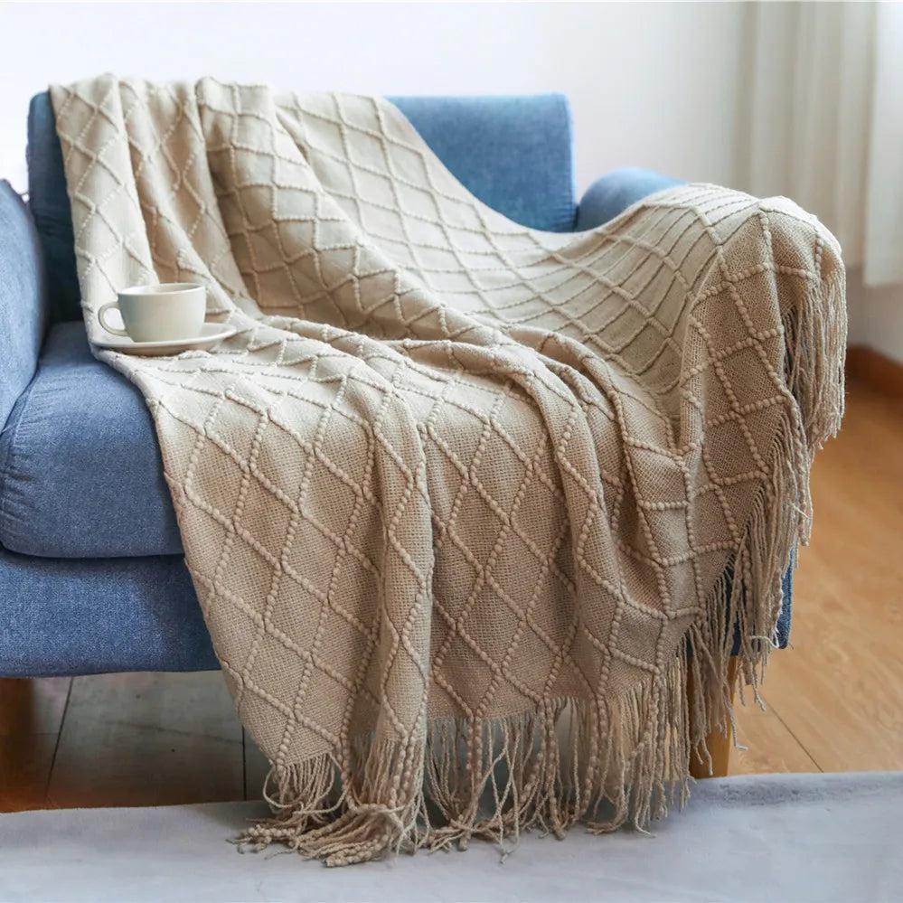 Throw Blanket for Couch Soft Living Room Home Decor Knitted Twin Size Outdoor Lightweight Breathable Summer Warm Woven - Happy Home Retreat