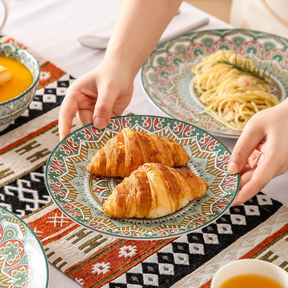 Vancasso 16PCS Ceramic Plate Porcelain Dinnerware Set Bohemian Mandala Patterned Dinner Plates Dessert Plates Bowls Mugs - Happy Home Retreat