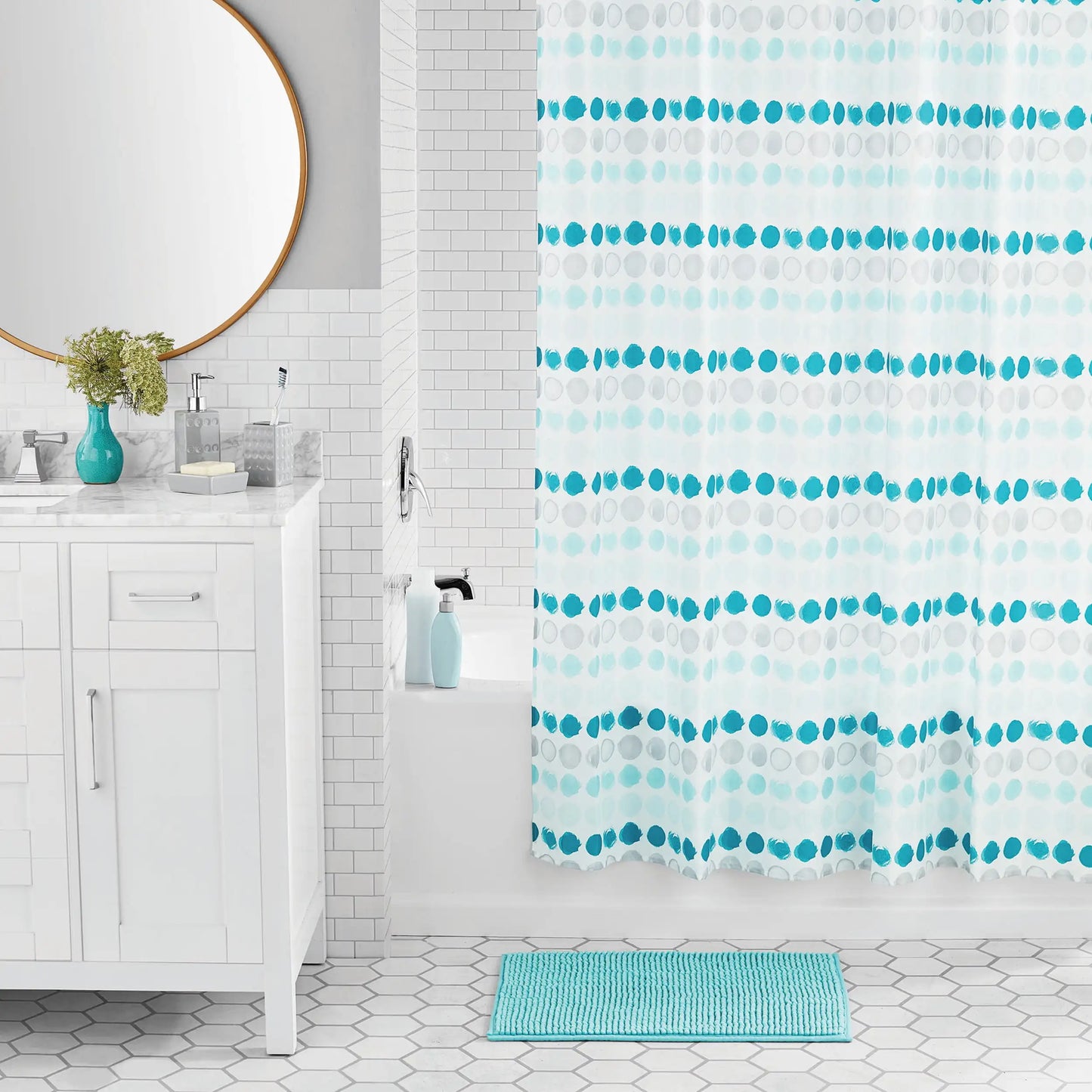 17 Piece Indigo Shibori Stripe Polyester Ceramic Shower Curtain and Bathroom Accessory Set Blue Print - Happy Home Retreat