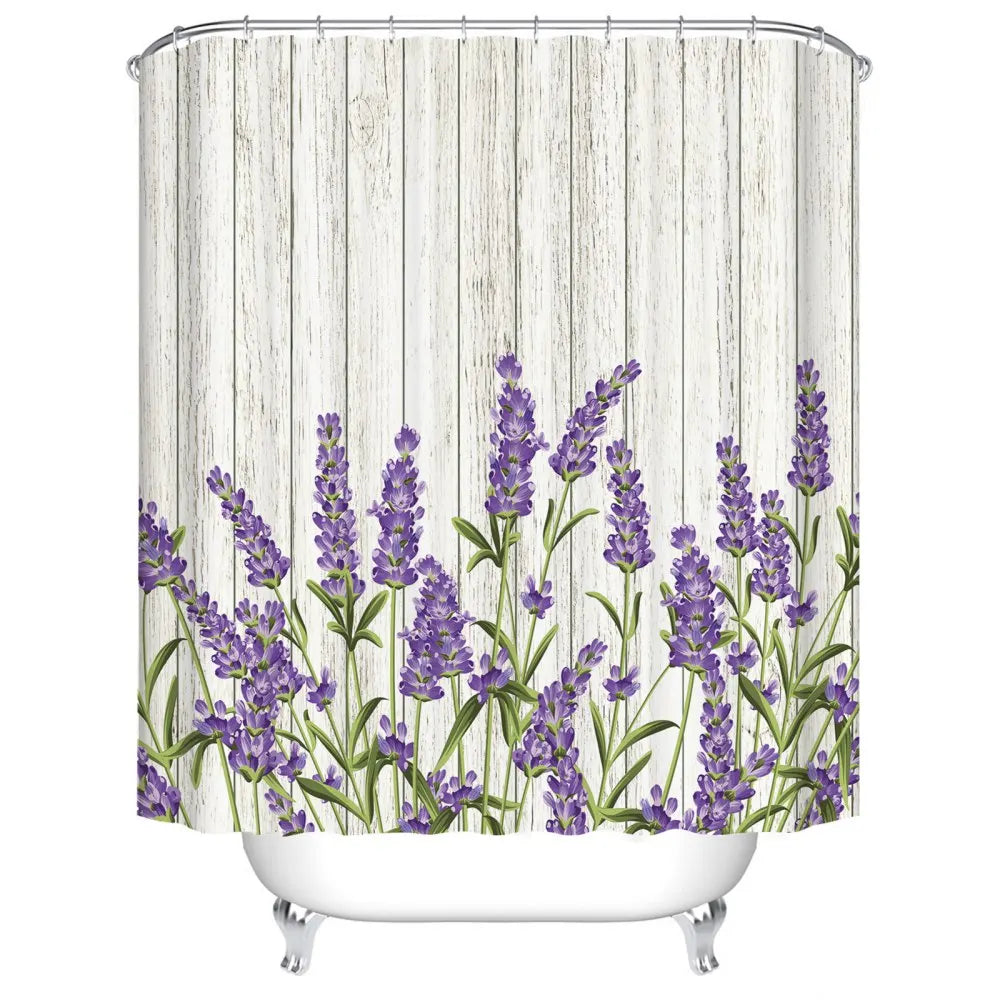 Lavender Watercolour Art Shower Curtain Polyester Bath Curtain Bathroom Decor with Hooks - Happy Home Retreat
