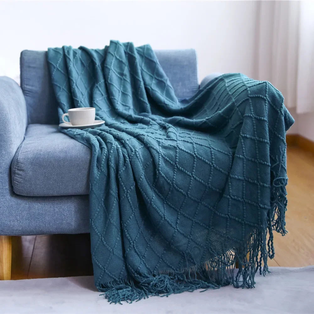 Throw Blanket for Couch Soft Living Room Home Decor Knitted Twin Size Outdoor Lightweight Breathable Summer Warm Woven - Happy Home Retreat