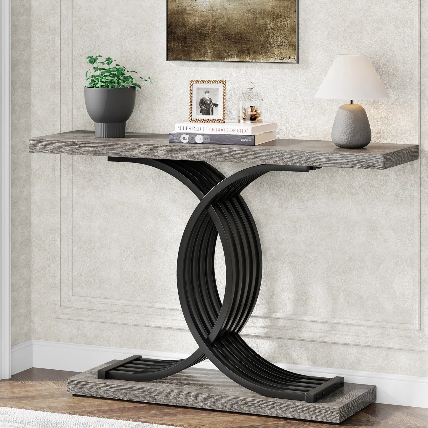 Tribesigns Gold Entryway Table Modern 39 Inch Console Faux Marble Narrow Wood Sofa with Geometric Metal Legs - Happy Home Retreat