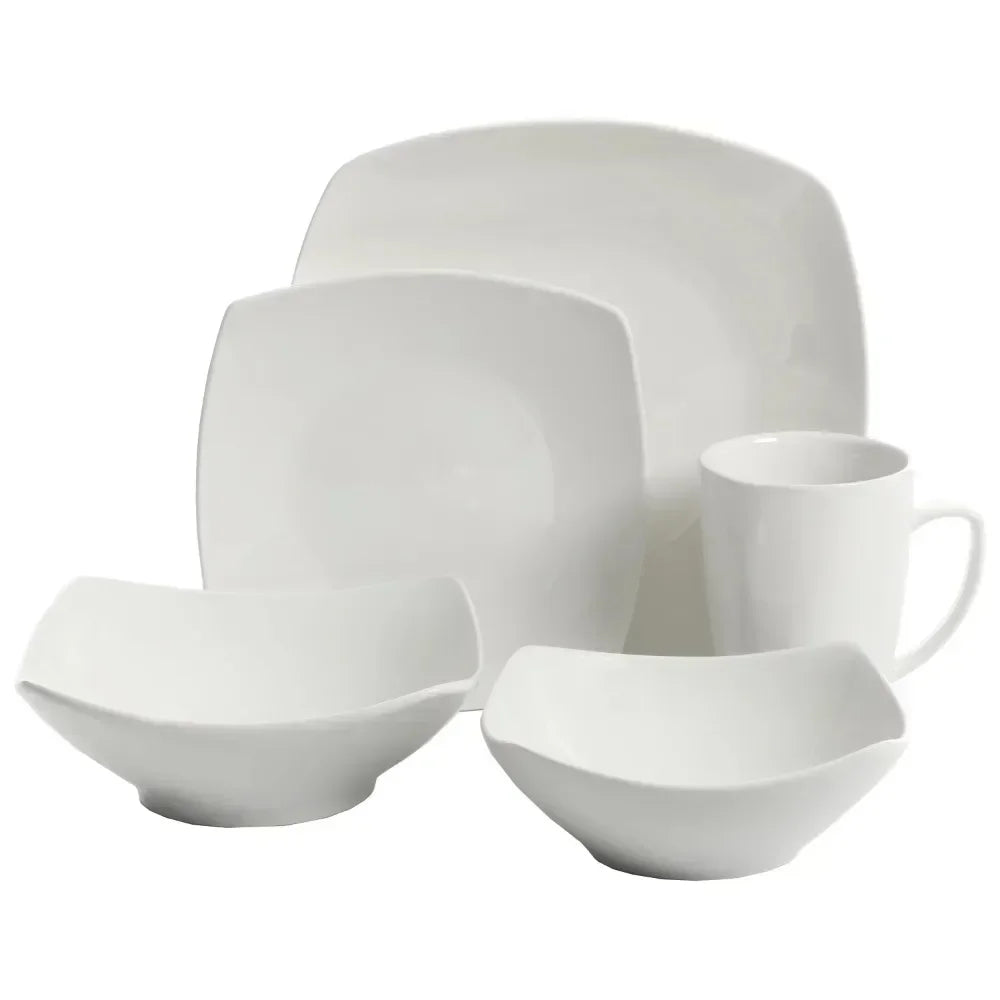 Everyday Square Expanded 40-Piece Dinnerware Set for Dining Table with Bowls and Plates - Happy Home Retreat