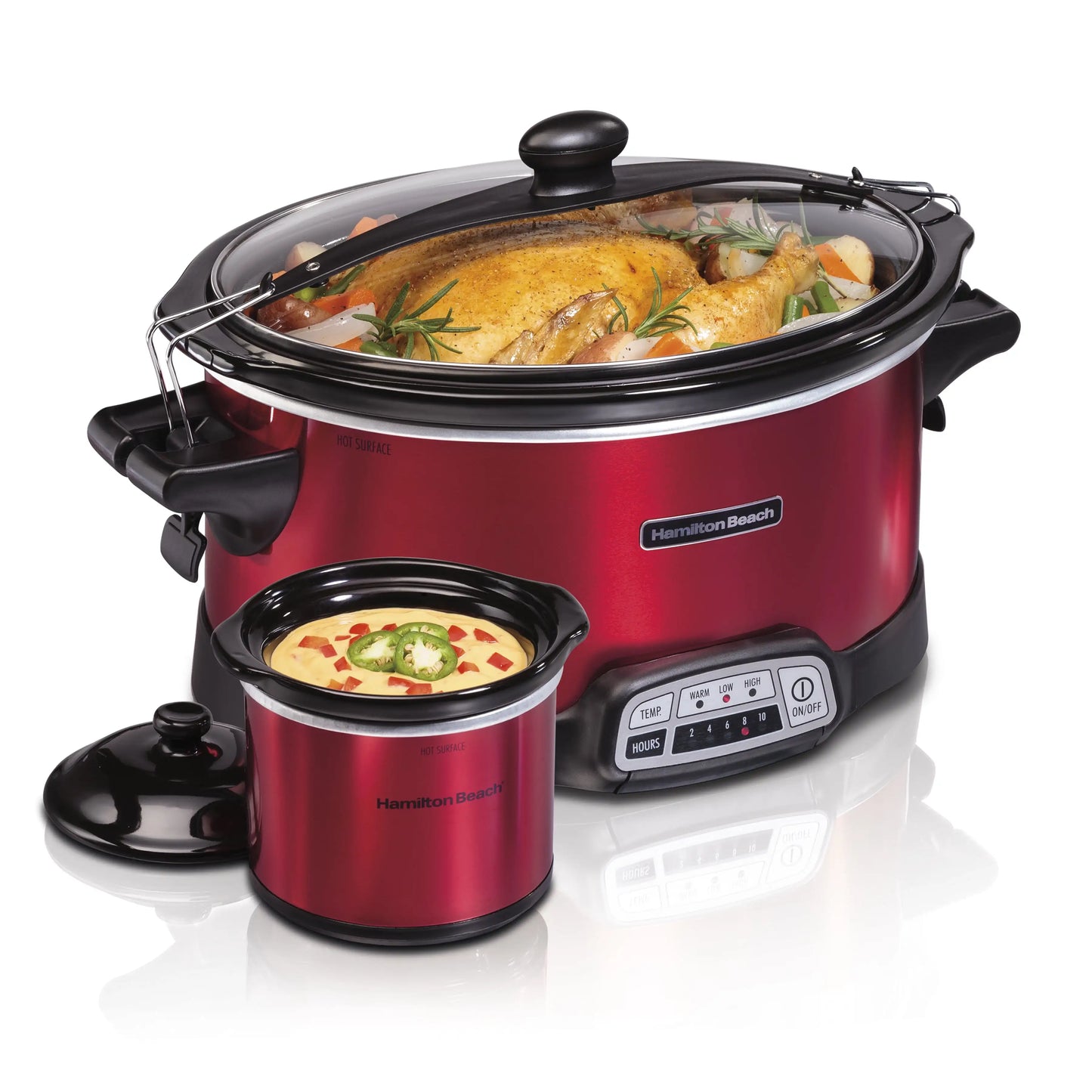Hamilton Beach Stay or Go Programmable Slow Cooker with Party Dipper, 7 Quart Capacity, Removable Crock, Red, 33478 - Happy Home Retreat