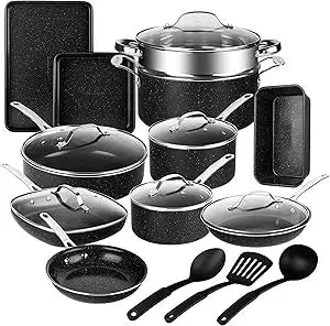 Granitestone 20 Piece Ceramic Cookware Set Nonstick Premium Pots and Pans Set for Kitchen with Bakeware and Cooking Utensils - Happy Home Retreat