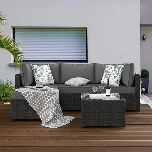 Patio Furniture Set Outdoor Sectional Sofa with Ottoman Wicker Couch Rattan Modular Seating Conversation Set Porch Decor - Happy Home Retreat
