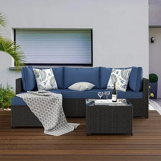 Patio Furniture Set Outdoor Sectional Sofa with Ottoman Wicker Couch Rattan Modular Seating Conversation Set Porch Decor - Happy Home Retreat