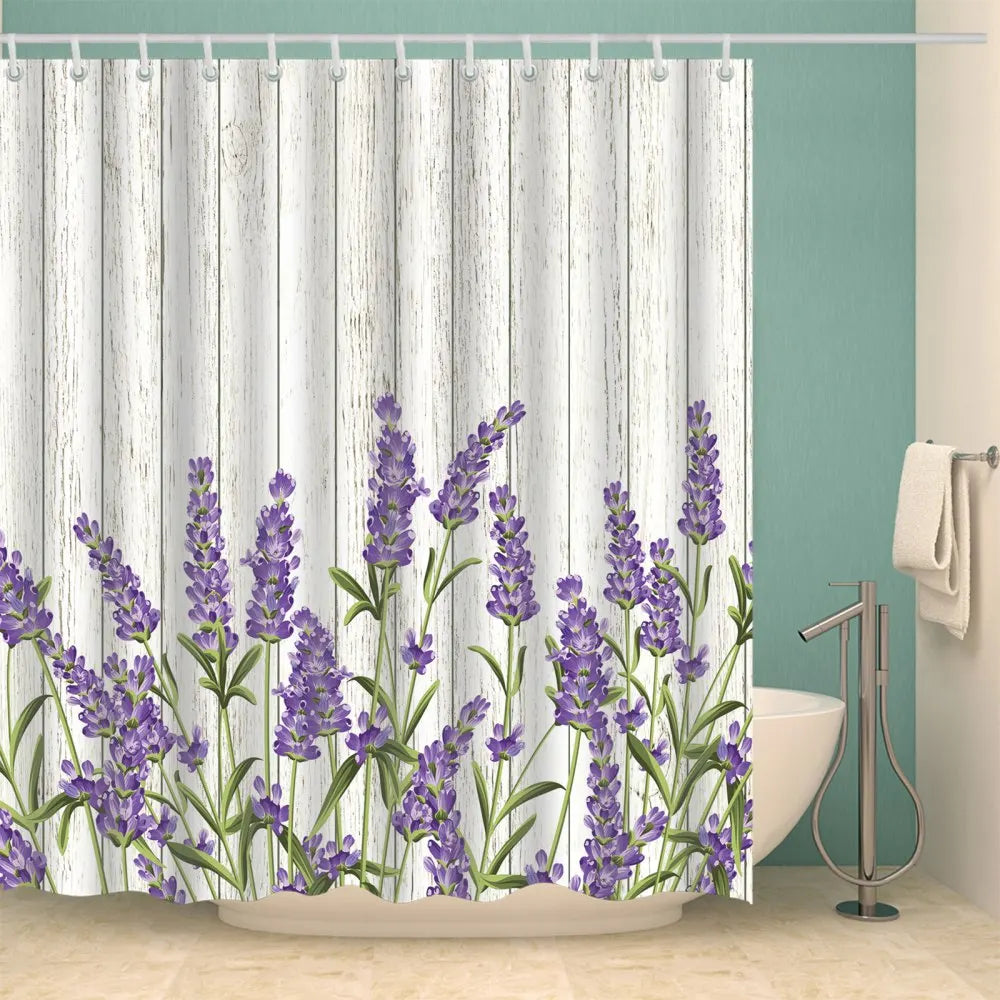 Lavender Watercolour Art Shower Curtain Polyester Bath Curtain Bathroom Decor with Hooks - Happy Home Retreat