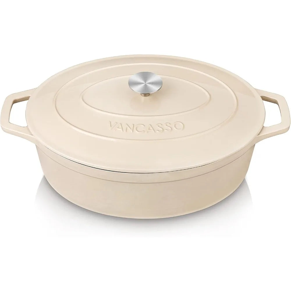 Enameled Cast Iron Dutch Oven, 9.3 Quart Dutch Oven Pot with Lid, Oval Cast Iron Pot with Non Stick Enamel Coating - Happy Home Retreat