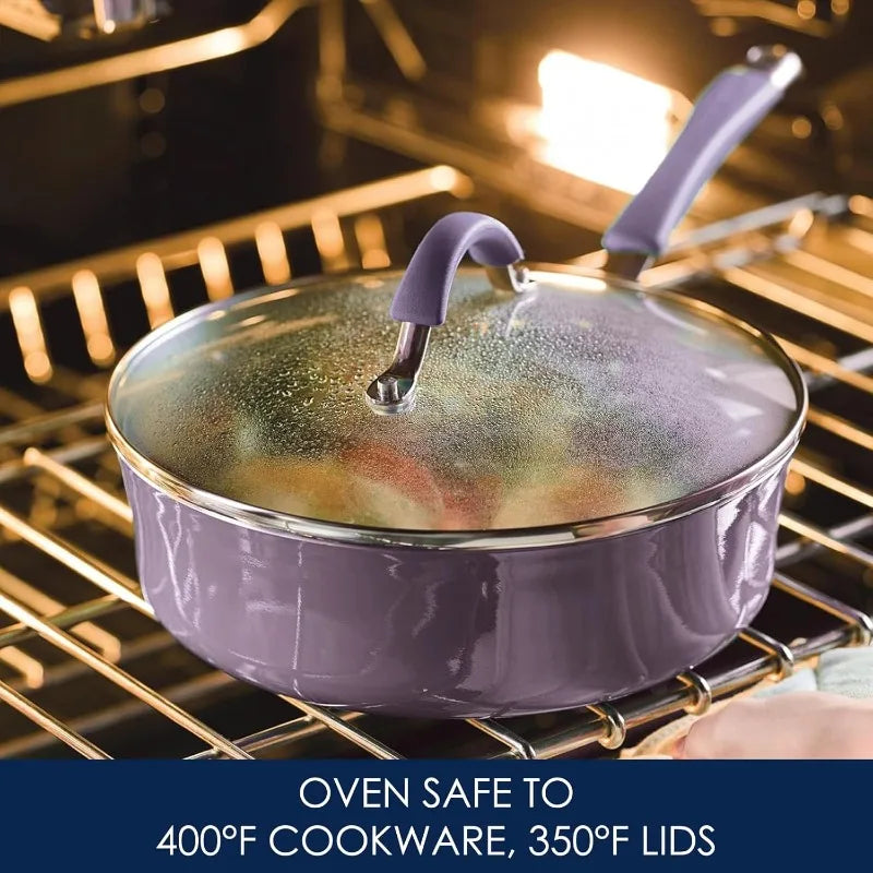 Rachael Ray Cucina Nonstick Cookware Pots and Pans Set 12 Piece Lavender Purple - Happy Home Retreat