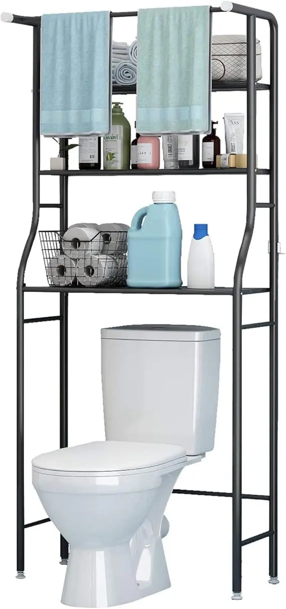 3-Tier Over The Toilet Rack,Bathroom Shelf Space Saver,Corner Stand Storage Organizer Accessories,The Washing Machine,with Hang - Happy Home Retreat