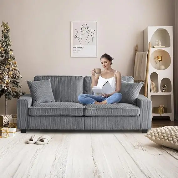 83 Inch Modern Loveseat Sofa Couch for Living Room Dark Gray Cloud Feel Comfy Deep Seat Corduroy Sofa with Wide Arms - Happy Home Retreat