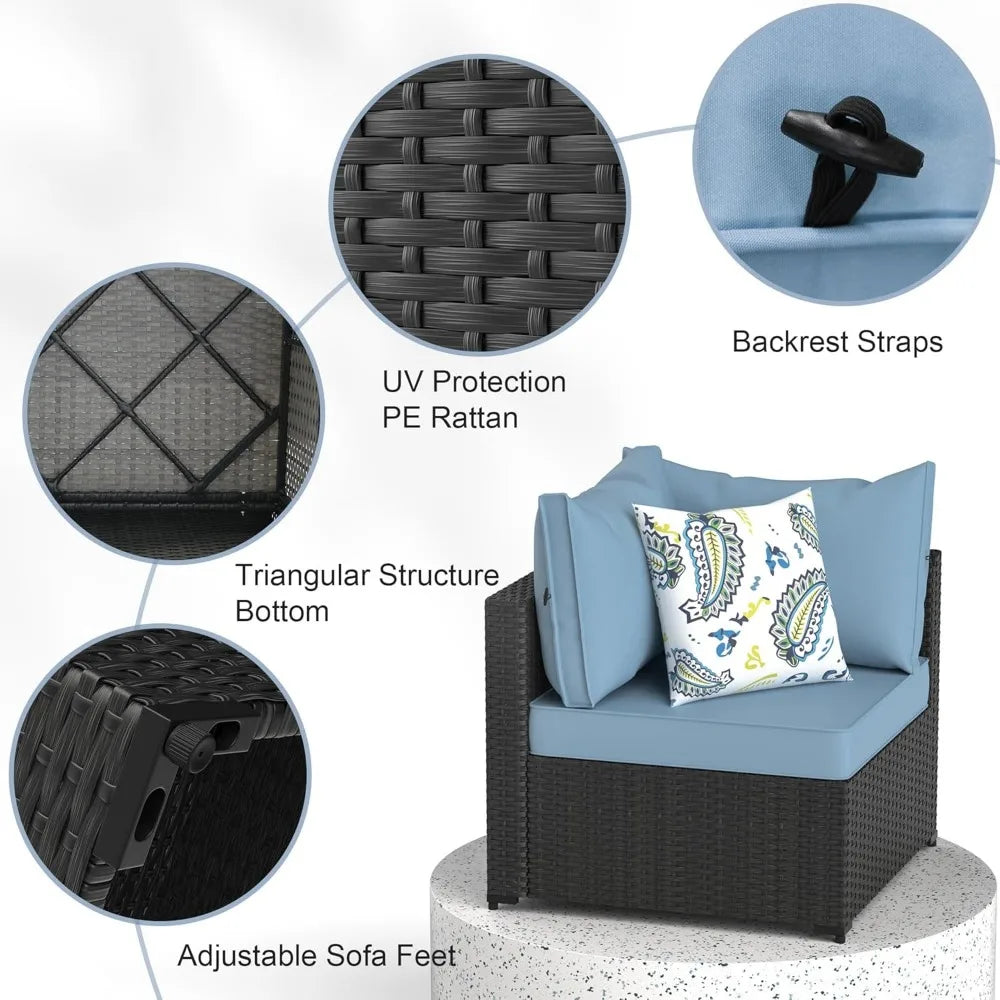 Patio Furniture Set Outdoor Sectional Sofa with Ottoman Wicker Couch Rattan Modular Seating Conversation Set Porch Decor - Happy Home Retreat