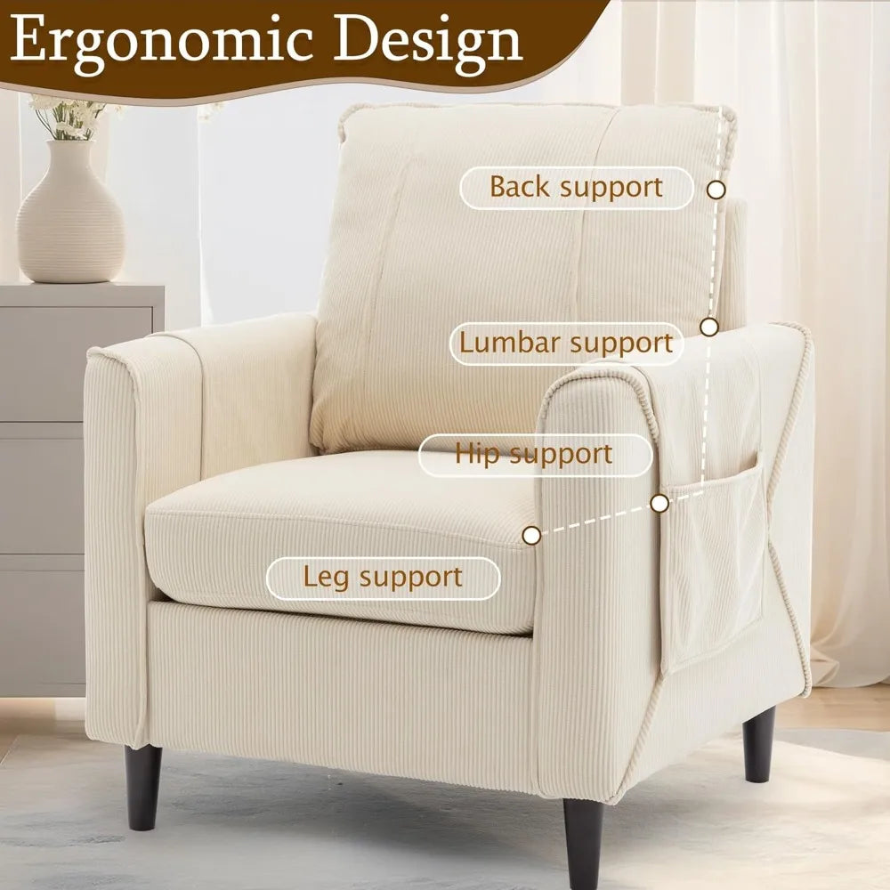 Accent Chair Arm Chair for Living Room Mid Century Modern Upholstered Reading Chair Comfy Club Chair with Side Pockets - Happy Home Retreat