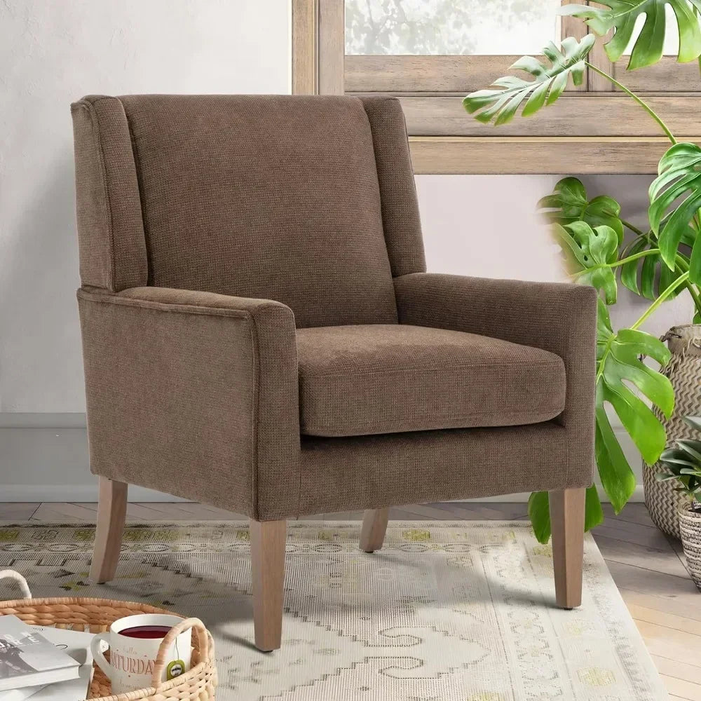 Modern Wingback Living Room Chair Upholstered Fabric Accent Armchair Single Sofa Chair With Lounge Seat And Wood Legs - Happy Home Retreat