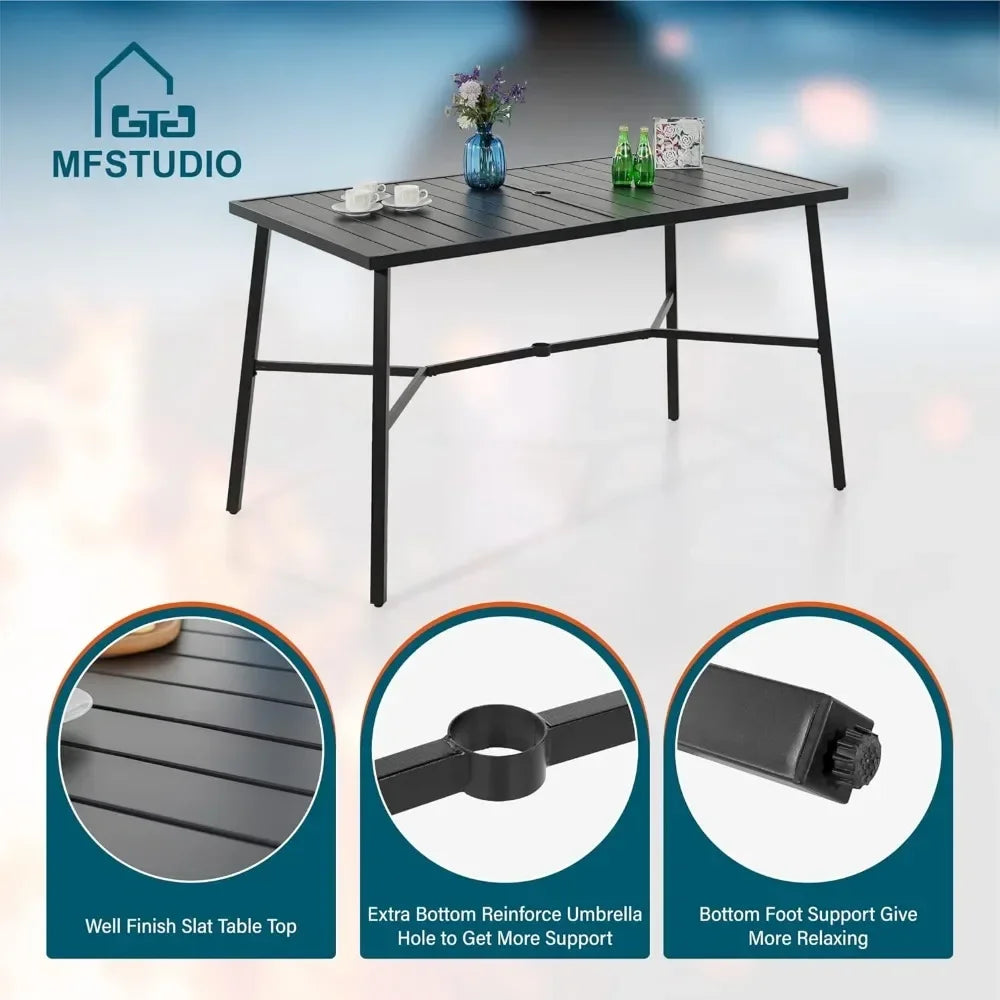 Patio Bar Set of 7 with Heavy Duty Metal Slat Bar Table and Sling Outdoor Bar Height Stools - Happy Home Retreat