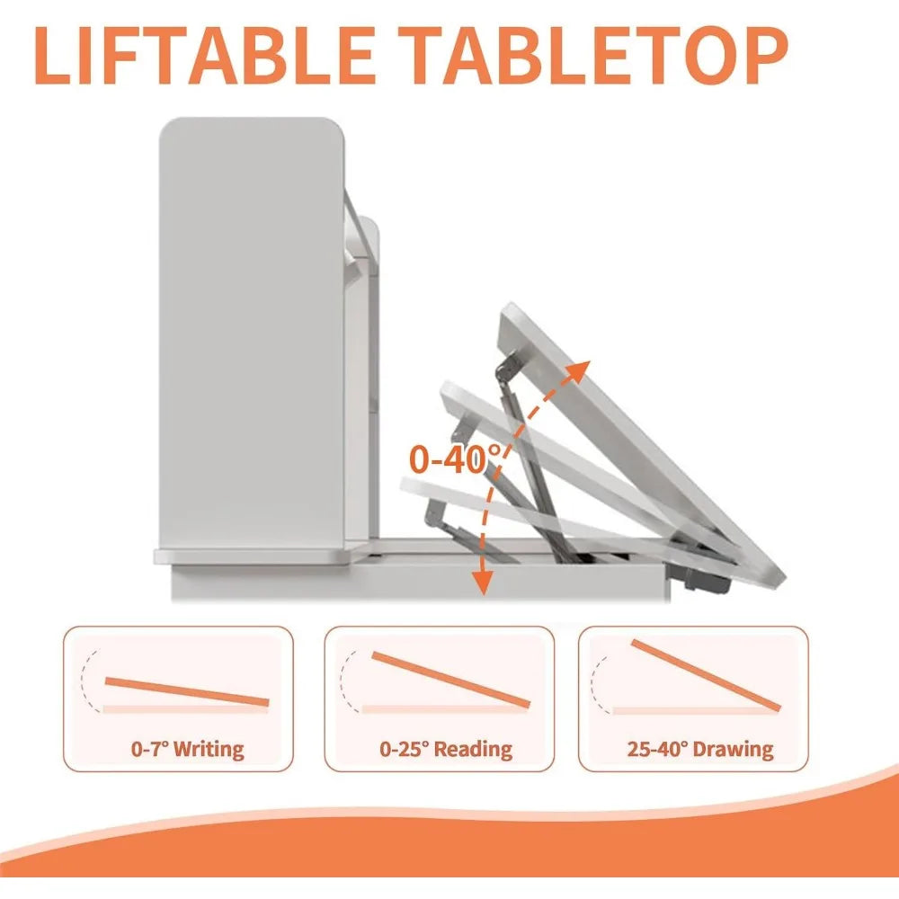 Children's Study Desk and Chair Set with Three Color Lights Wooden Storage Table for Kids - Happy Home Retreat