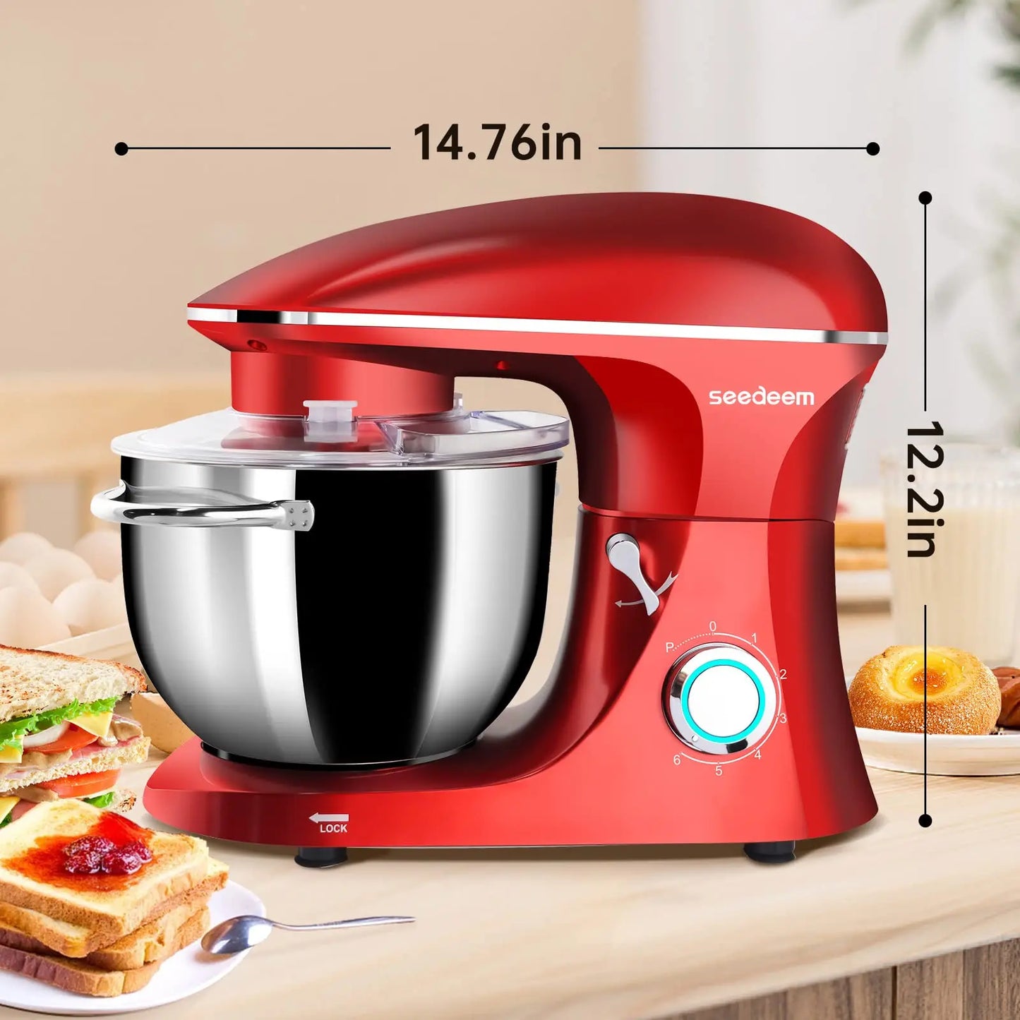6Qt Electric Food Stand Mixer,660W,6-Speeds Tilt-Head Dough Mixers with Dishwasher-Safe Dough Hook & Wire Whip & Beater - Happy Home Retreat
