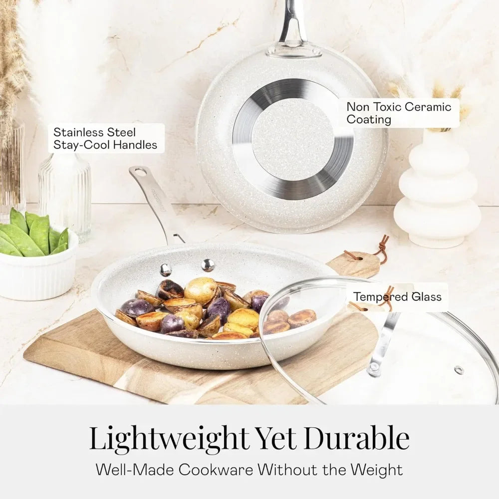 Granitestone 20 Piece Ceramic Cookware Set Nonstick Premium Pots and Pans Set for Kitchen with Bakeware and Cooking Utensils - Happy Home Retreat