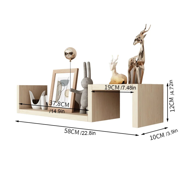 2 PCS Floating Wall Shelf Partition Strong Load Bearing Capacity Simple Installation Eco Friendly Wood Storage Holders and Racks - Happy Home Retreat