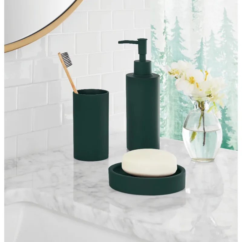 17 Piece Green Trees Polyester Plastic Shower Curtain and Bathroom Accessory Set - Happy Home Retreat