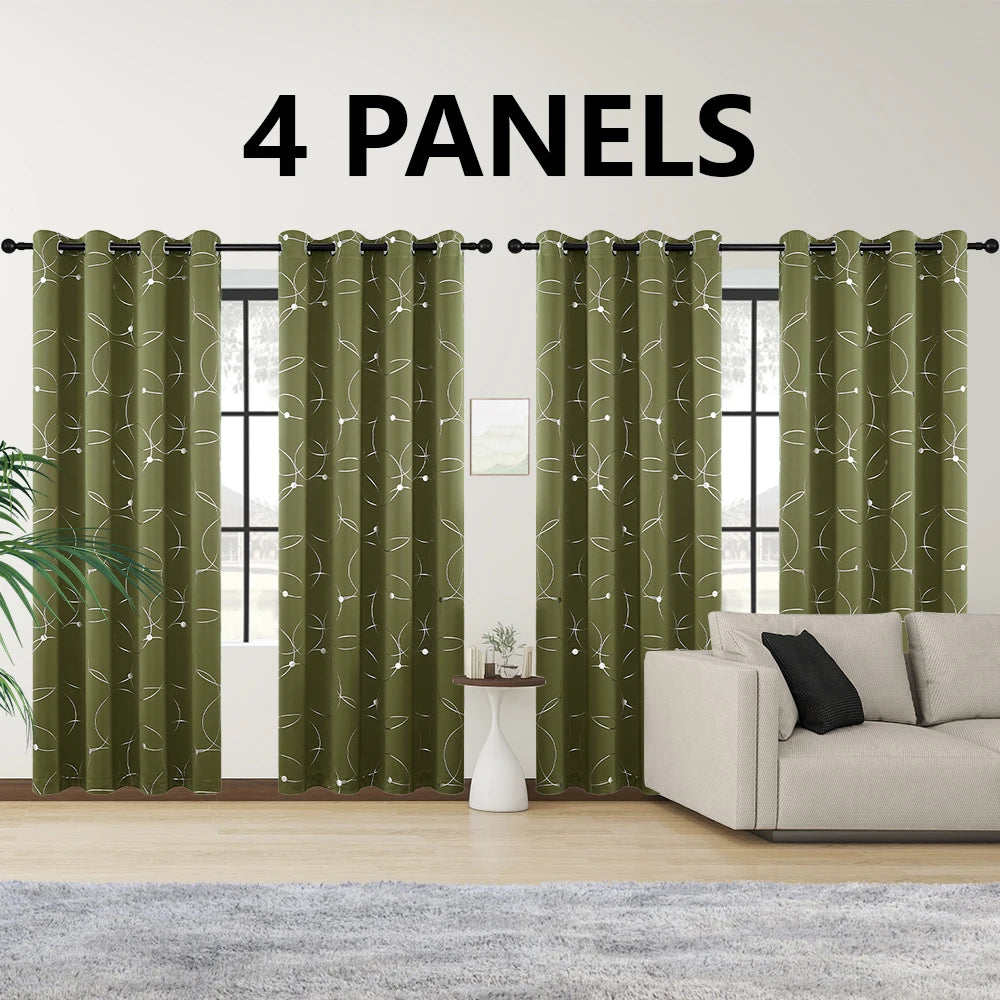 4PCS Blackout Curtains Grommet Thermal Insulated Room Darkening with Circle and Dots Foil Printed for Bedroom - Happy Home Retreat
