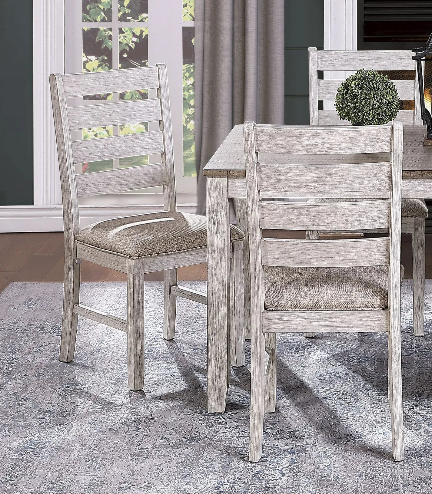 Grayish White Brown Finish 5pc Dining Set Rectangular Table And Fabric Chairs - Happy Home Retreat