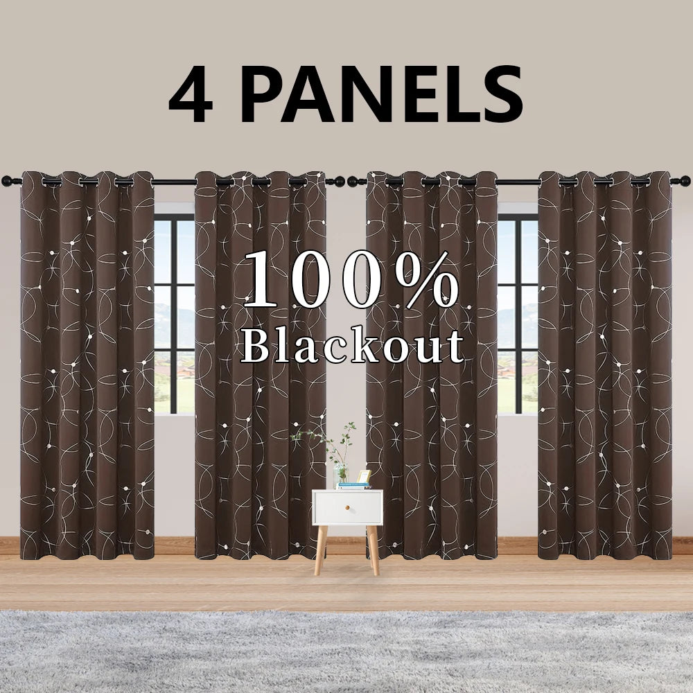 4PCS Blackout Curtains Grommet Thermal Insulated Room Darkening with Circle and Dots Foil Printed for Bedroom - Happy Home Retreat