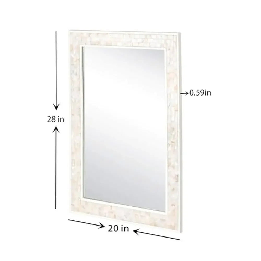 Rectangle Mother of Pearl Framed Wall Mirror 20x28 Inches Tempered Glass Coastal Style for Bathroom Bedroom Living Room Entryway - Happy Home Retreat