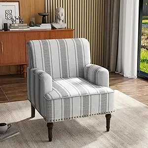 Stripe Accent Chair Modern Upholstered Fabric Armchair Nailhead Trim Club Chair Comfy Single Sofa - Happy Home Retreat