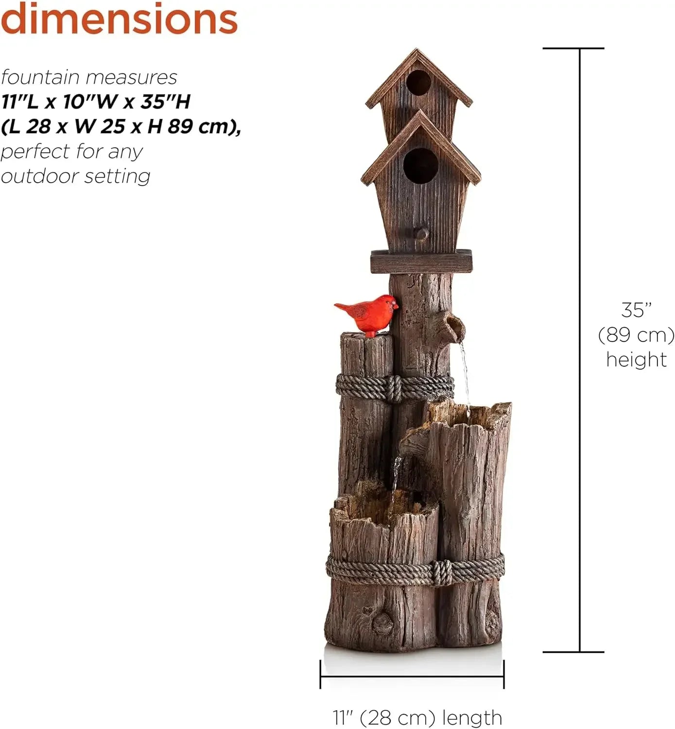35 Inch Tall Outdoor 3 Tier Birdhouse Water Fountain Yard Art Decor - Happy Home Retreat